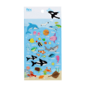 Sheet of colourful sea animal puffy stickers featuring dolphins, whales, fish, sharks, turtles and other ocean creatures.
