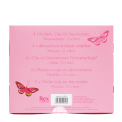 Back of  Butterfly clip decorations box with descriptions and barcode.