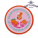 Four round coaster with Italian Aperitivo Spritz design in a storage tin - gift of the year final list