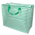 Large jumbo storage bag with green horizontal stripes and green handles.