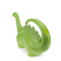 Back view of green dinosaur-shaped plastic watering can.