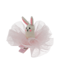 Pink hair clip featuring a small fabric bunny with embroidered details