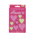Glow‑in‑the‑dark hearts set in bright pink packaging with assorted heart shapes on the front.