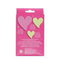 Back of Glow‑in‑the‑dark hearts set packaging displayed with multilingual safety warnings.