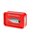 Red mini storage tin with an illustrated mackerel fish on the front.