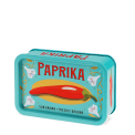 Mini storage tin with paprika illustration on the front.