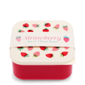 Square snack box with strawberry pattern and label wrap around.
