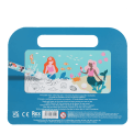 Back of mermaid magic colouring set with illustrated underwater scene and safety warnings.