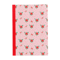 Pink notebook with a french rose design on the cover.