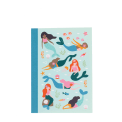A6 notebook with illustrated mermaids, sea creatures, and shells on a light aqua cover.