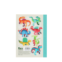 A6 Notebook with colourful dinosaurs on a light background.