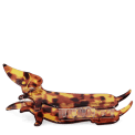 Hair claw clip featuring an adorable sausage dog design in translucent brown, with a marbled effect. 