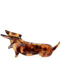 Hair claw clip featuring an adorable sausage dog design in translucent brown, with a marbled effect. 