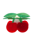 Hair claw clip featuring a sweet cherry design in red, green and white, with hints of marbling and translucence. 