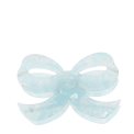 Hair claw clip featuring a pretty bow design in blue, with hints of marbling and translucence.