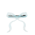 Hair clip featuring a pretty bow design in blue, with hints of marbling and translucence. 