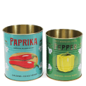 Two storage tins labelled Paprika and Pepper, with red and yellow pepper illustrations.