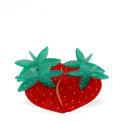 Hair claw clip featuring a sweet strawberry design in red, green and gold, with hints of marbling and translucence. 