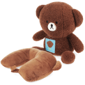 Brown plush teddy bear travel toy with a fold‑out neck pillow, shown sitting upright.