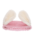 Pink plush fabric hairband with soft white bunny ears.