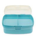 Open children’s lunch box with a removable tray and hinged lid 