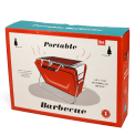 Red portable bbq suitcase in a retail box