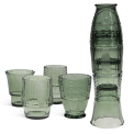 Set of 4 green glass tumblers with textured designs