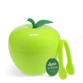 Green apple shaped ice bucket with lid, tong and a tag.