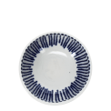 White ceramic bowl with blue vertical line pattern inside