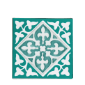 Turquoise ceramic coaster with embossed pattern.