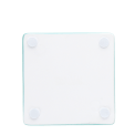 Back of turquoise ceramic coaster with four corner foam pads to prevent surface scratches.