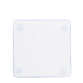 Back of blue ceramic coaster with four corner foam pads to prevent surface scratches.