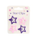 Purple and pink star hair clips on display card.