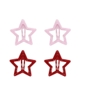 Red and pink star hair clips in a set of four.