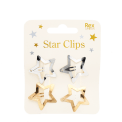 Gold and silver star hair clips on display card.