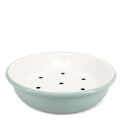 Round two-part soap dish with drainage holes in sage green.