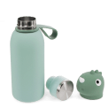 Dinosaur drinks bottle with carry loop, shown open with screw cap and character lid.