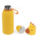 Giraffe drinks bottle with carry loop, shown open with screw cap and character lid.