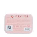Back of cherry plaster tin with safety information, instructions and expiry date.