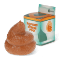 Squishy stress poo toy beside retail box