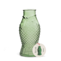 Green glass fish-shaped jug with embossed scales with tag.