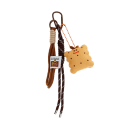 Plush toast bag charm with brown cord strap and metal clip attachment