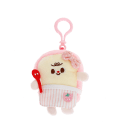Plush toast bag charm with pink clip, pink spotty bow