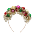 Festive tinsel party headband decorated with colourful jingle bells .