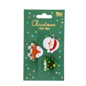 Set of three Christmas hair clips featuring a Santa, reindeer and Christmas tree design on retail packaging.