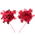 Red party headband with tinsel pom-poms and star decorations.