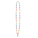 Colourful beaded phone chain with multicoloured heart-shaped beads and a metal clasp.