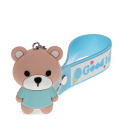 Bear bag charm with blue outfit, silicone wrist strap and silver keyring