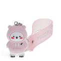 Polar bear bag charm with pink hoodie, silicone wrist strap and silver keyring