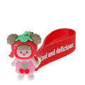 Copilot said:  Cherry girl bag charm with red cherry hat, pink outfit, silicone wrist strap and keyring